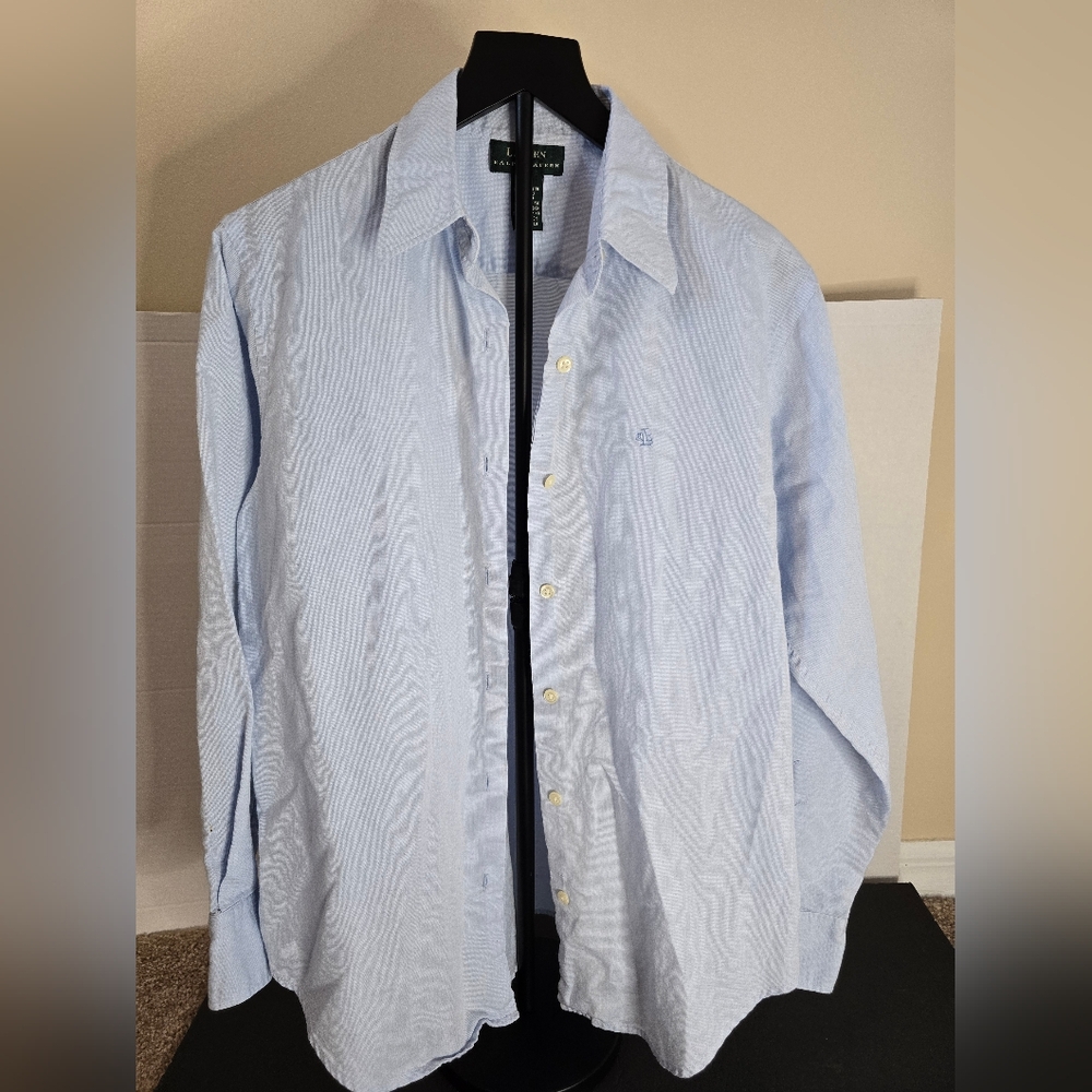 Lauren Ralph Lauren Green Label Long Sleeve Button Front Pale Blue Size 8